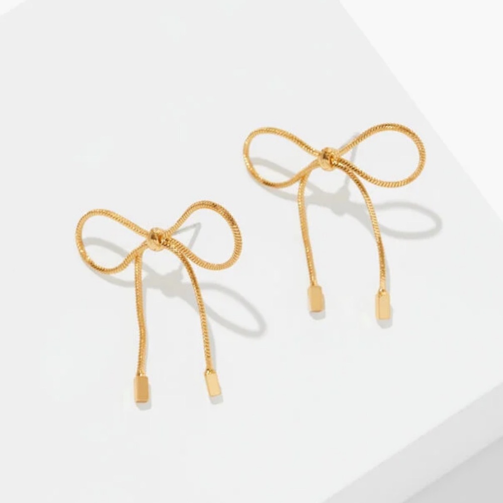 Talbots Gold Ribbon Bow Stud Earrings NWT